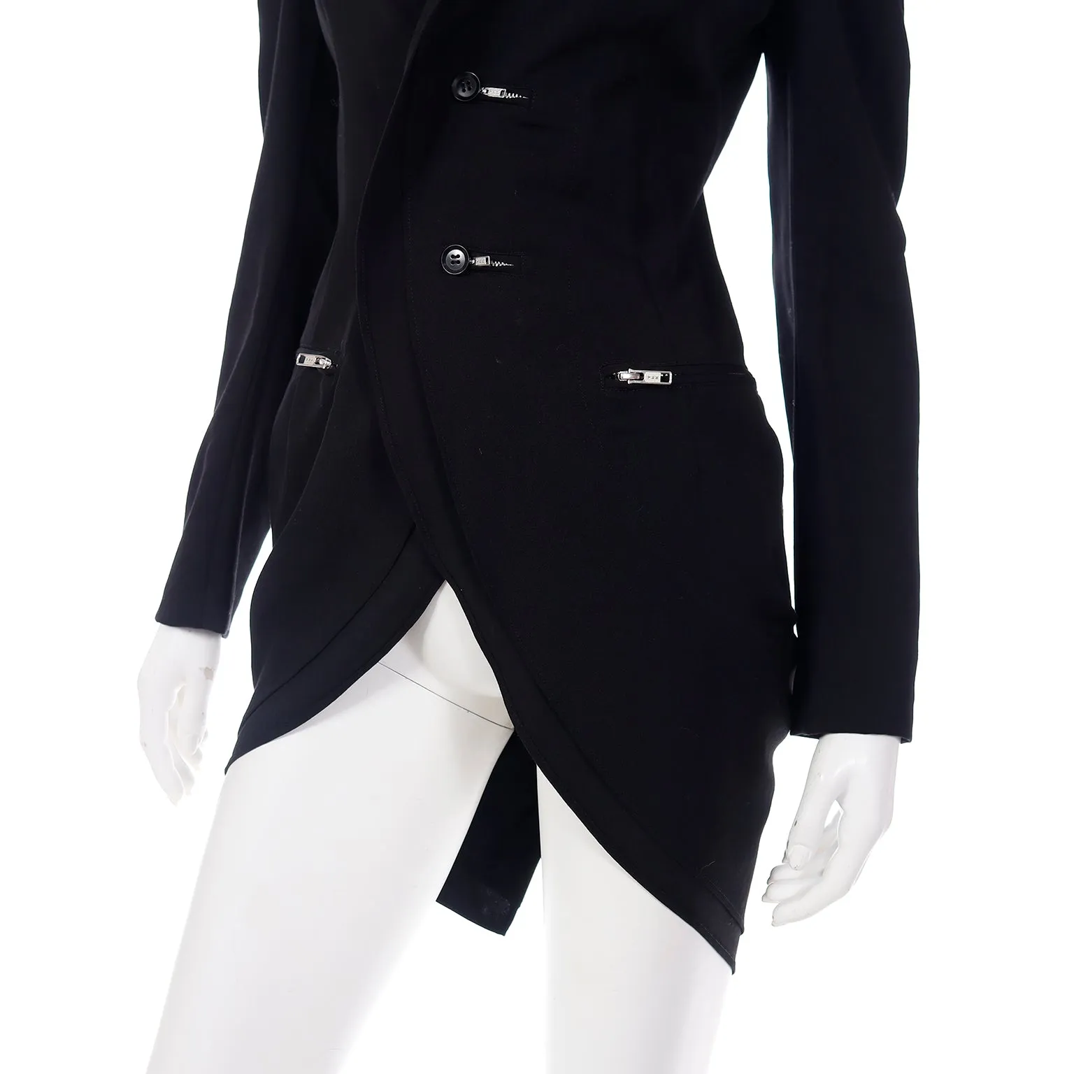 2000s Yohji Yamamoto Black Jacket w Zipper Button Holes & Pockets