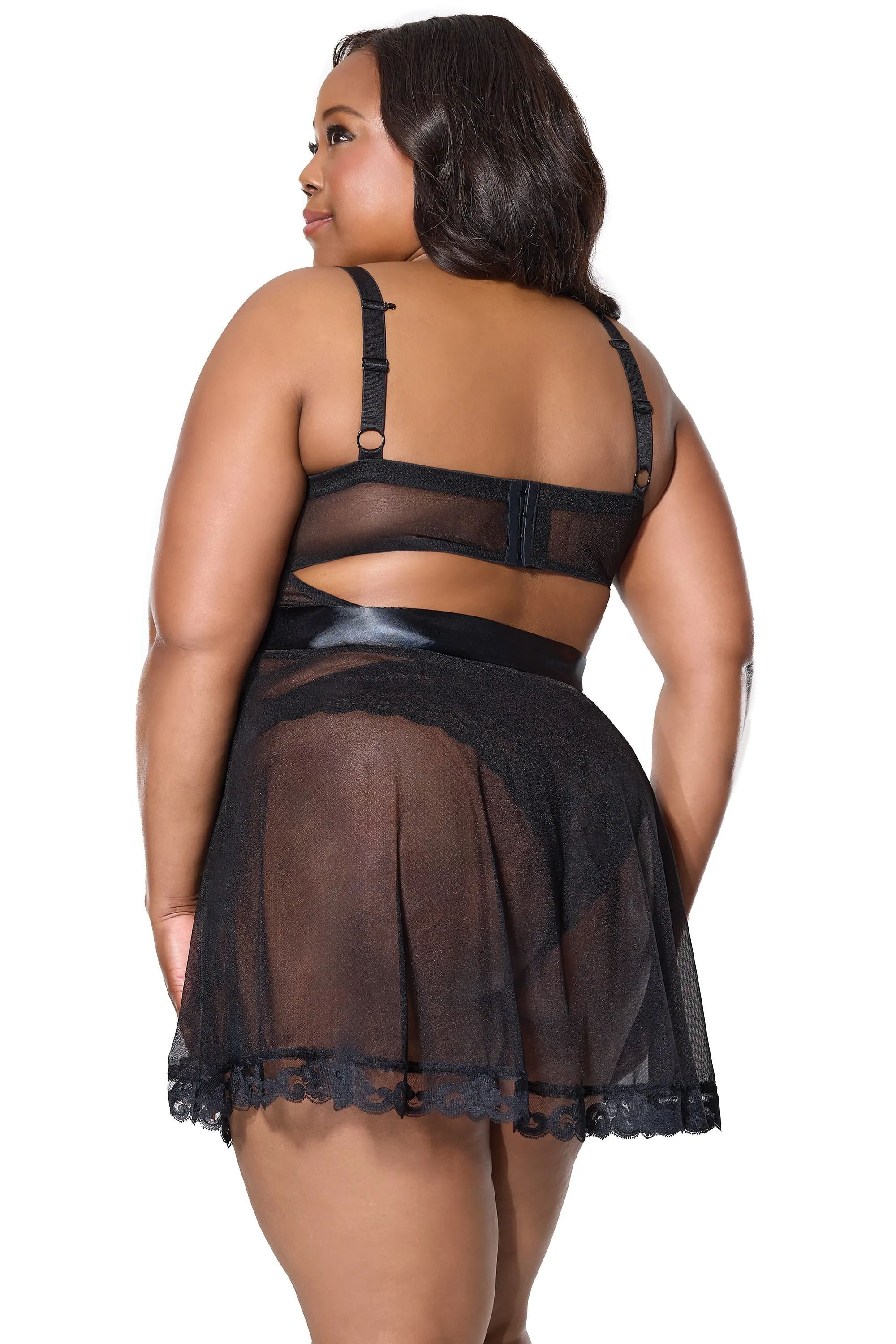 Coquette Queen Sexy Sheer Mesh Padded Underwire Cups Babydoll Black