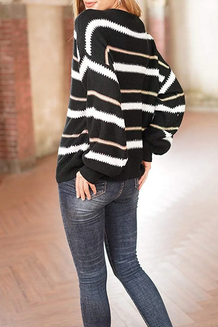 Crewneck Striped Color Block Oversized Knitted Sweater
