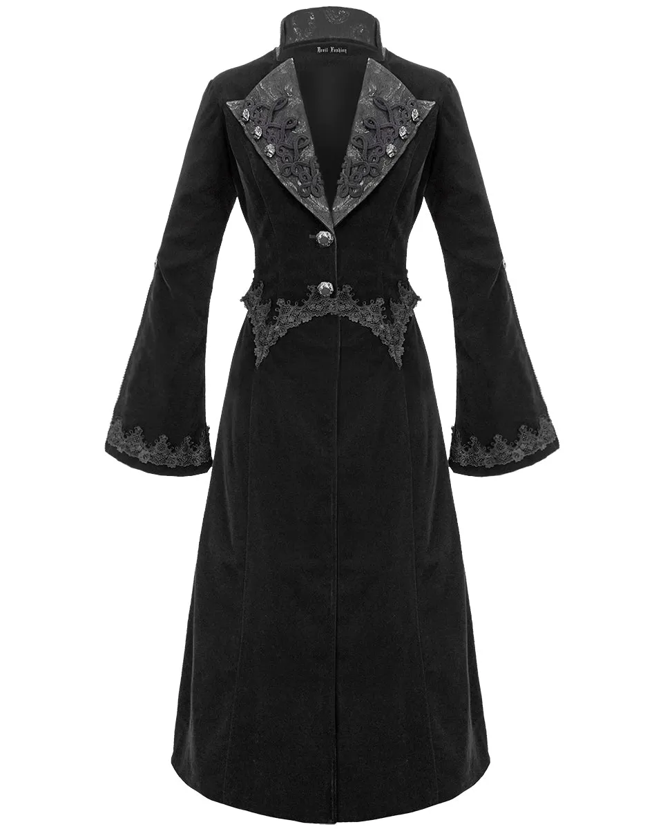 Devil Fashion Death Of Seasons Womens Long Gothic Coat - Black Velvet
