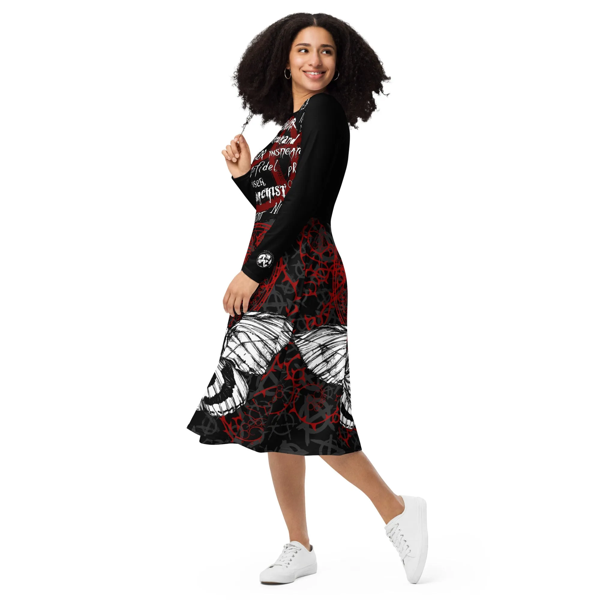 GARBAGE PEOPLE All-over print long sleeve midi dress
