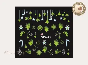 GID-043 Christmas Glow In The Dark Water Slide Nail Art Decals - 1pc