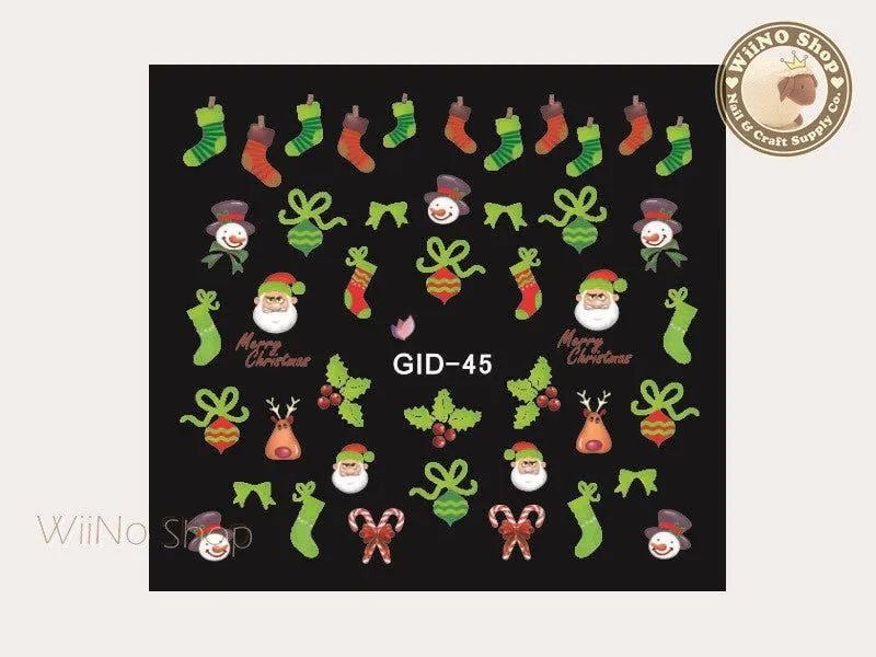 GID-045 Christmas Glow In The Dark Water Slide Nail Art Decals - 1pc