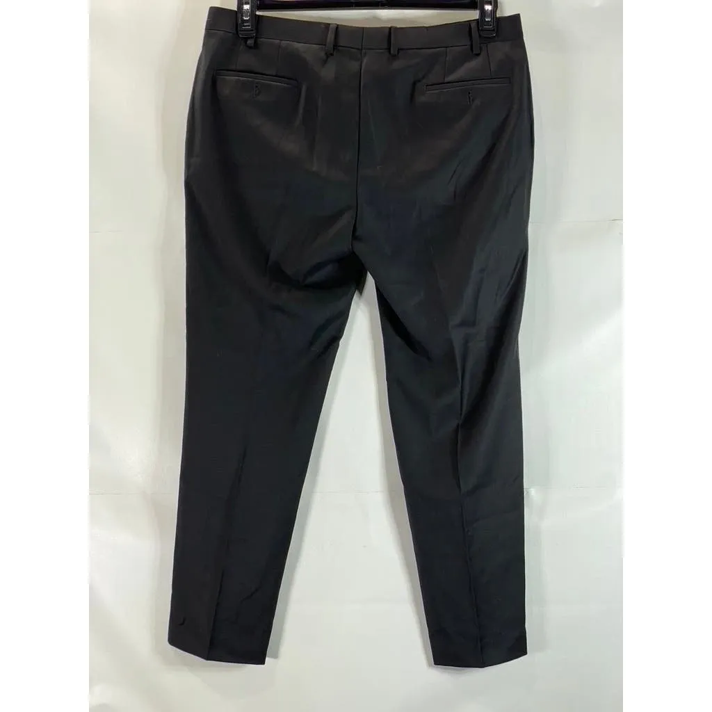 MICHAEL KORS Men's Solid Black Stretch Wool Flat Front Dress Pants SZ 38x30