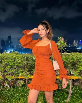 Milano rust gathered dress