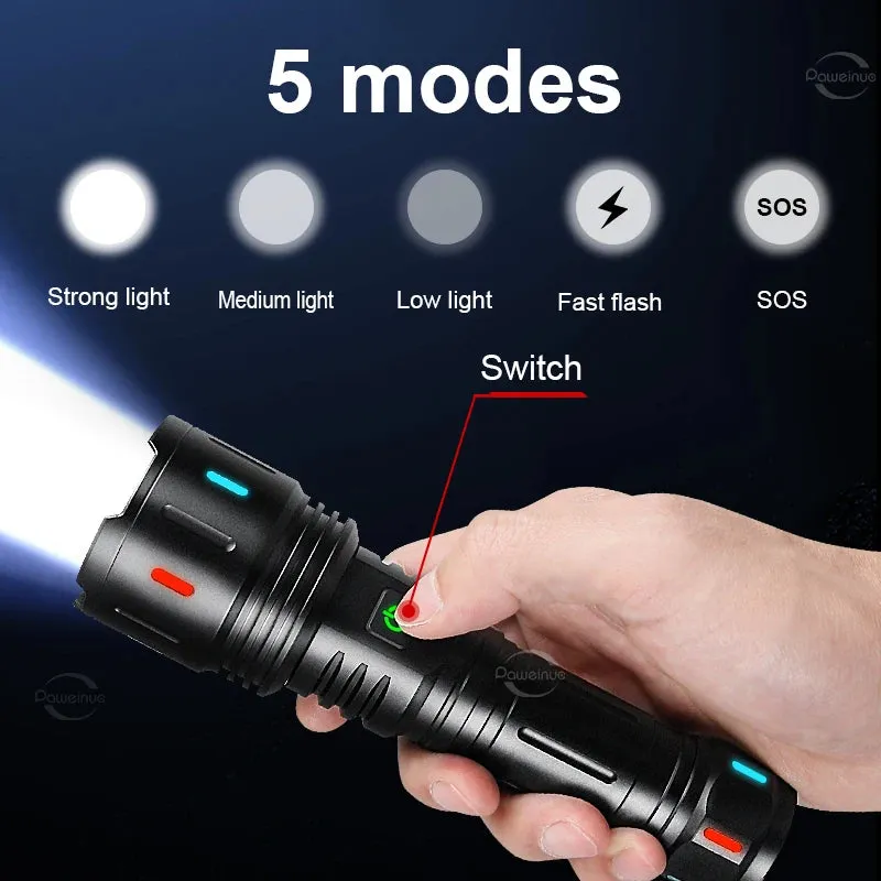 NEW High Power LED Flashlight Super Bright Usb Rechargeable Torch 18650 Zoom Powerful Flash Light Long Shot Hunting Lantern