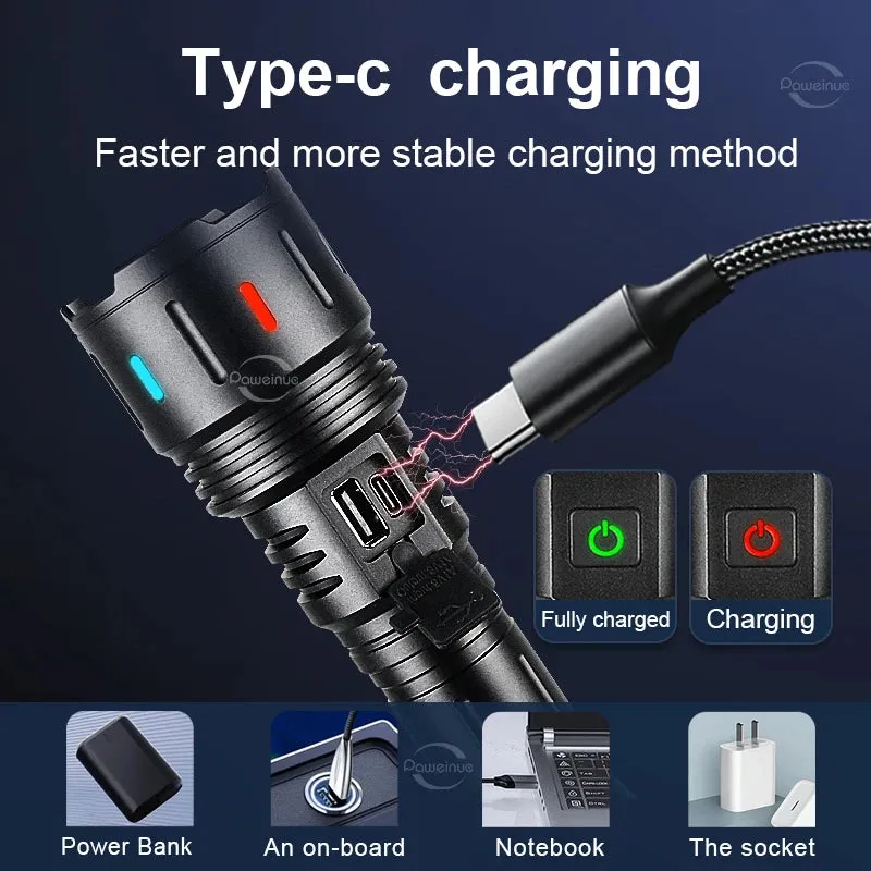 NEW High Power LED Flashlight Super Bright Usb Rechargeable Torch 18650 Zoom Powerful Flash Light Long Shot Hunting Lantern
