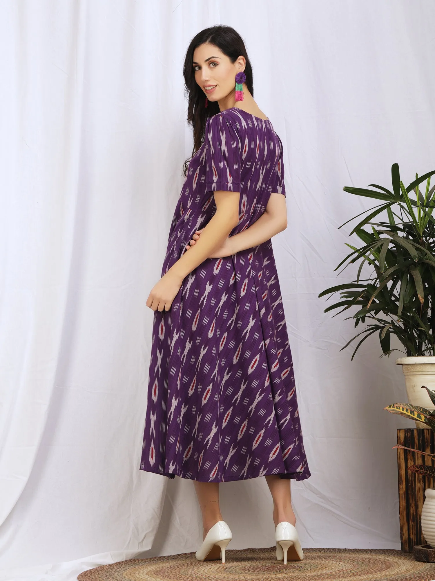 Purple Ikat Cotton 'Aashna' Maxi Dress