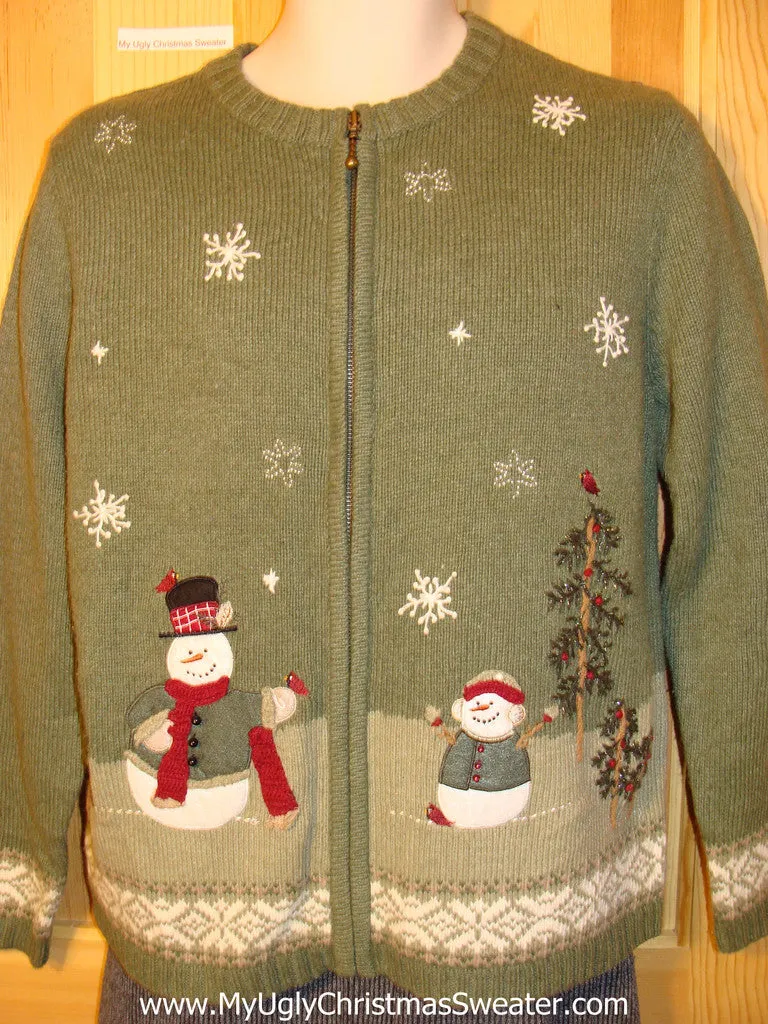 Tacky Cheap Ugly Christmas Sweater with Snowmen in a Winter Wonderland (f540)