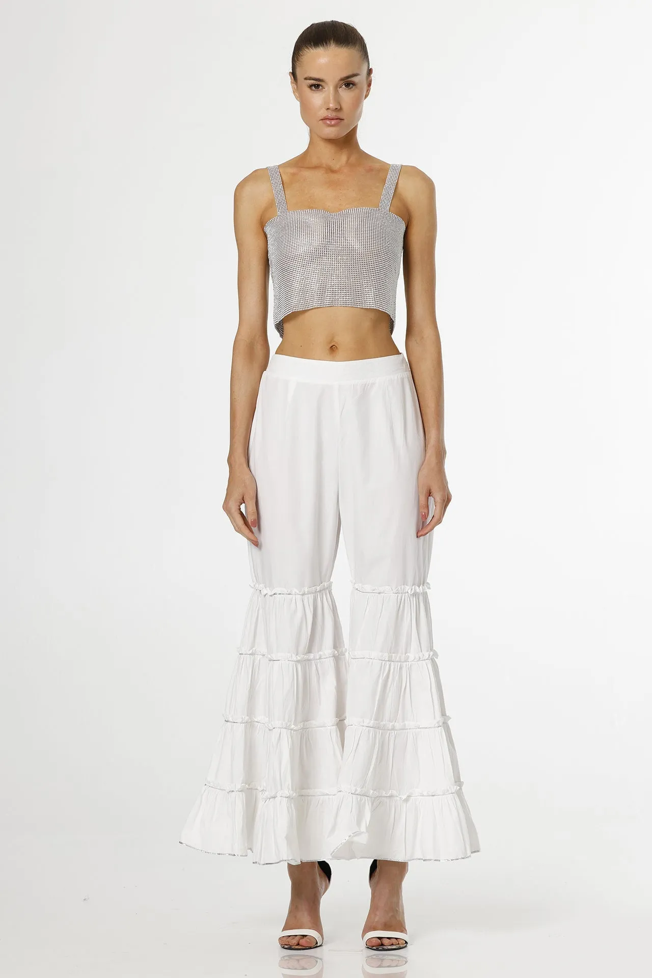 White & Silver Solid  Palazzo Pant
